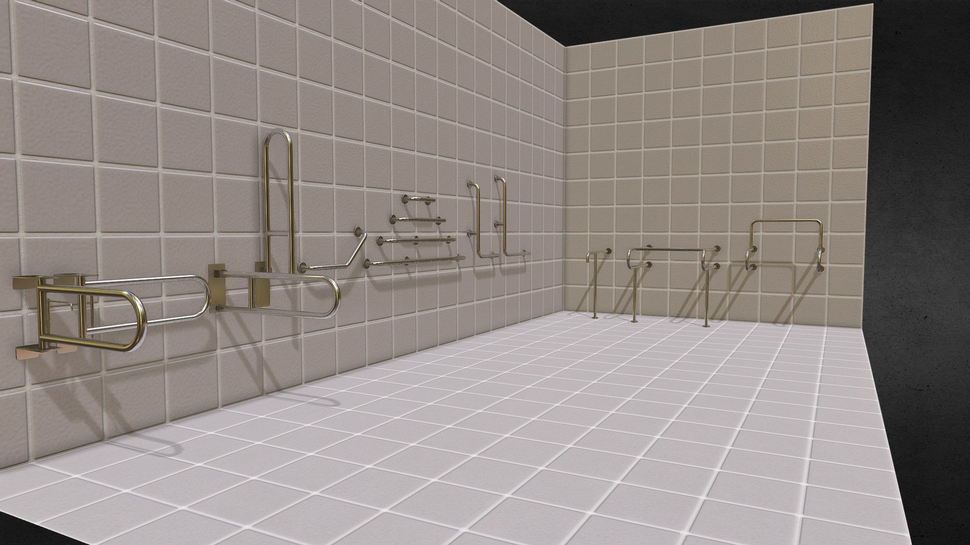 Bathroom accesories 3D model set For Architexture Visualization in realtime rendering that balance poly count with render output quality.

Pack include
- Handrail 30 cm.
- Handrail 60 cm.
- Handrail 90 cm.
- Handrail 120 cm.
- L Shape Handrail 60x40 cm.
- L Shape Handrail 70x60 cm.
- V Shape Handrail 30x30 cm.
- Basin Handrail 74x80 cm.
- Basin Handrail 74x70x80 cm.
- Urinal Handrail 40x60x55 cm.
- T Shape Handrail 70x70 cm.
- Foldable Support Arm 
- Swing Handrail

File Format
- FBX
- DAE
- OBJ
- STL - Bathroom Safety Accessories Pack 01 - Buy Royalty Free 3D model by IkQ 3d model