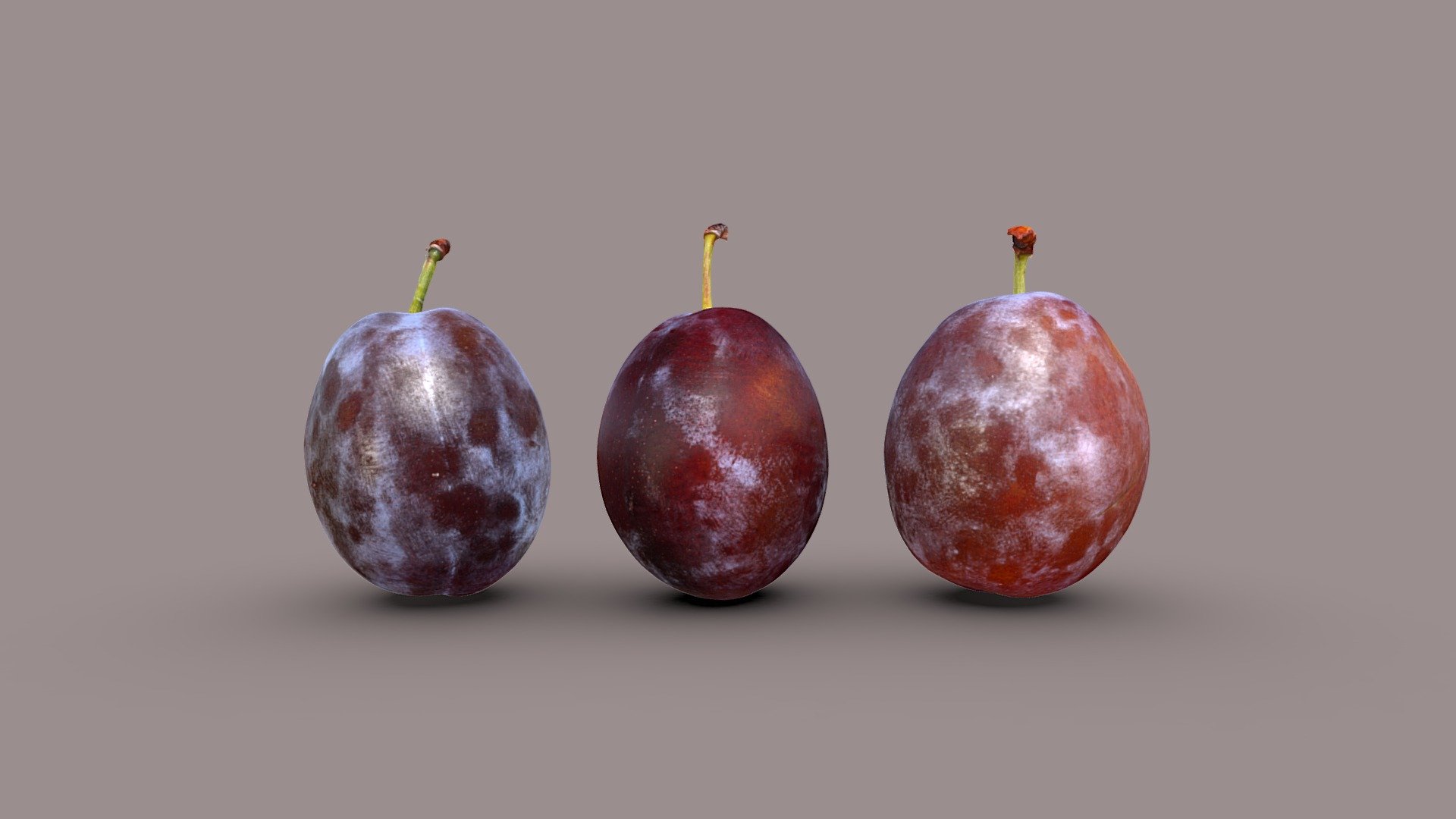 Three individuually scanned highpoly prune plums.

Model includes 8k diffuse map and 4k specularity map

Processed with Metashape + Blender - Prune Plums - Buy Royalty Free 3D model by Lassi Kaukonen (@thesidekick) 3d model