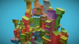 Polygon City town, colorful, abstract, building