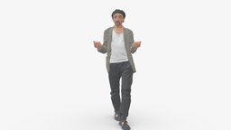 001039 walking man hat hands holding something hat, style, people, fashion, clothes, miniatures, realistic, character, 3dprint, model, man, male