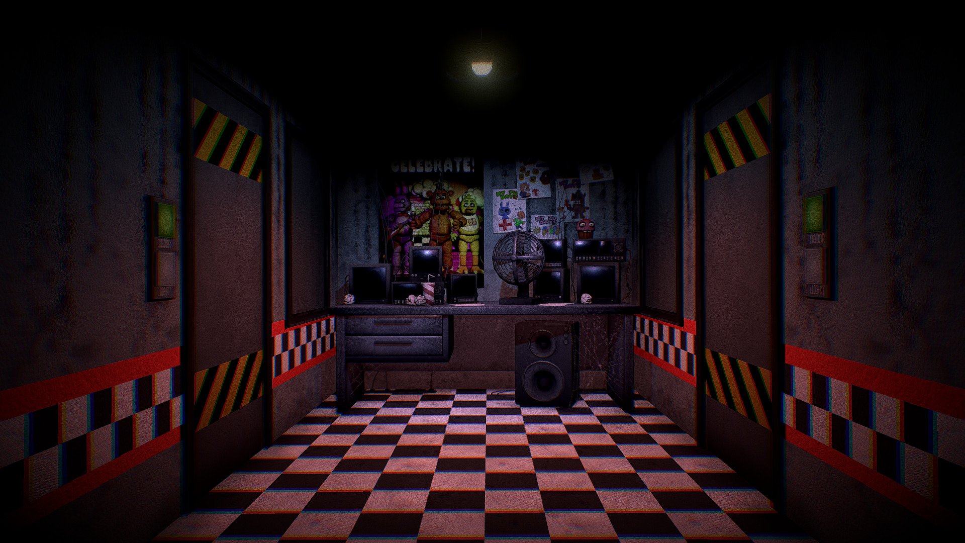 A model of the office of the first game of Five Nights at Freddy's. I tried to make every detail as exact as possible to the original. To make every element more visible, I have brightened up the scene, adding more light than the original office.

3ds Max was used for the models and UV unwrapping, Substance 3D Painter for the textures and Illustrator to create the drawings on the back wall.

ArtStation project: https://www.artstation.com/artwork/OGBaZw - Five Nights at Freddy's Office - 3D model by Arnau Doménech (@adomenech) 3d model