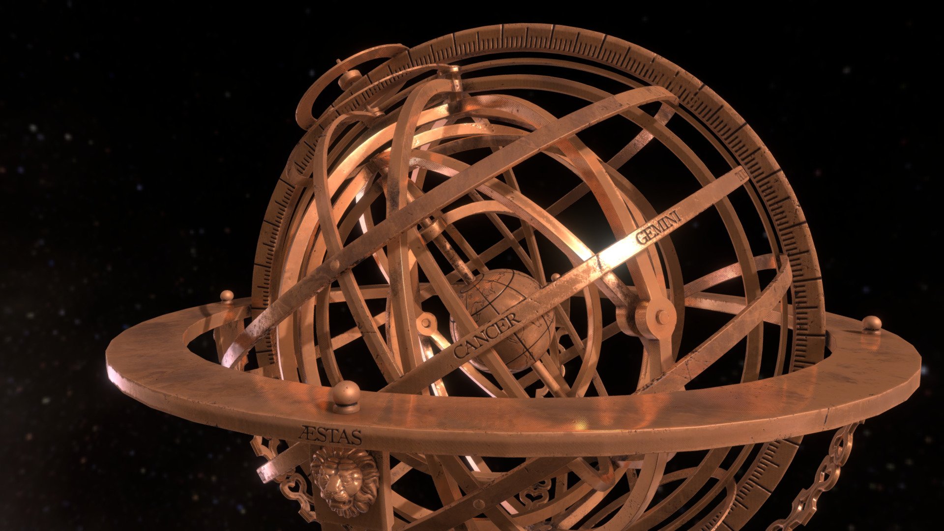 Hi ! 
This is my last 3D project about astronomy !
This astronomical instrument is an armillary sphere which studies the movement of the stars.
Hope you will like it ! :) - Astronomical instrument - 3D model by Julie Schwartz (@julie_schwartz) 3d model