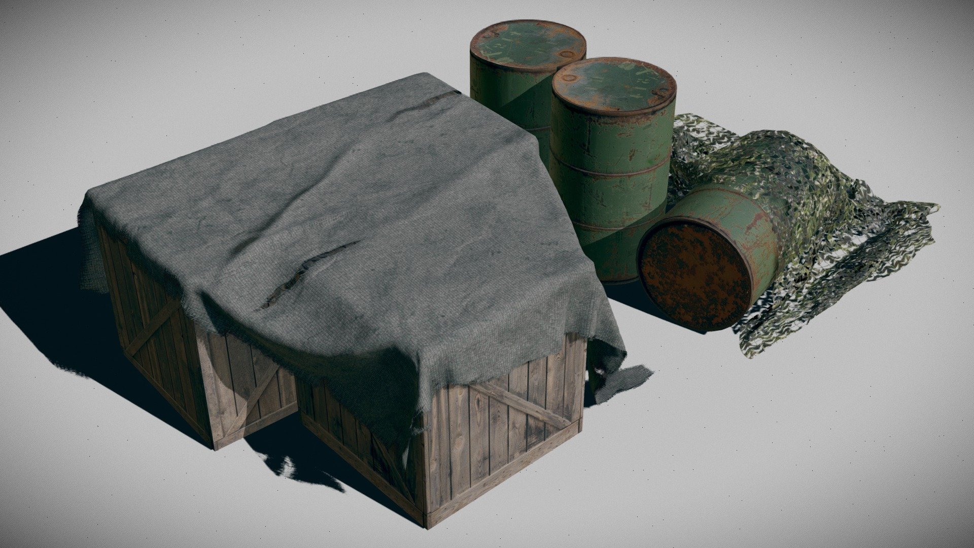 Set of simple barrel and crate props.

Perfect if you need to clutter up a scene in military or industrial setting.

Now you can also support me by following me on Instagram

 - Crates And Barrels - Download Free 3D model by Mateusz Woliński (@jeandiz) 3d model