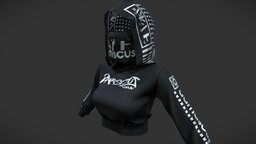 Female Hoode Crop Tracksuit Top With Mouth Mask mouth, face, rebel, , fashion, urban, top, long, with, rebellion, hood, nose, teen, mask, sleeves, sweatshirt, hooded, wear, dystopian, crop, tracksuit, insurgent, sweat, pbr, low, poly, futuristic, female, city, black