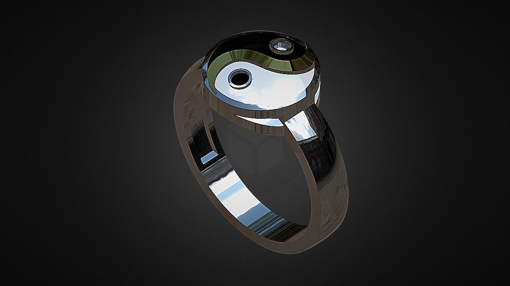 Silver ring with gold lining and enamel. Deaf bracing of stones in metal - Ring "Yin Yang" - 3D model by alystar 3d model