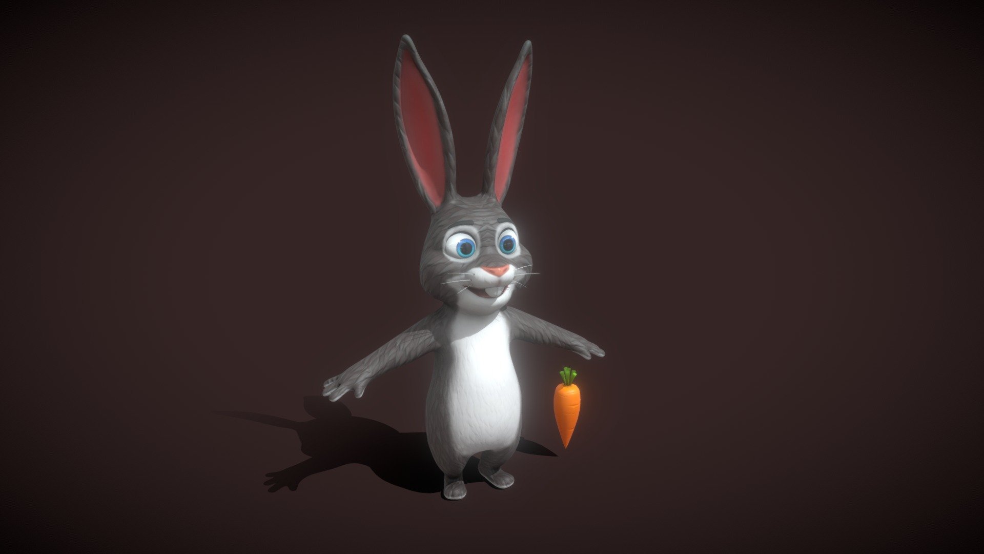 Cartoon Rabbit Rigged 3D Model is completely ready to be used in your games, animations, films, designs etc.  

All textures and materials are included and mapped in every format. The model is completely ready for use visualization in any 3d software and engine.  

Technical details:   




File formats included in the package are: FBX, OBJ, GLB, ABC, DAE, PLY, STL, BLEND, gLTF (generated), USDZ (generated)

Native software file format: BLEND

Render engine: Eevee

Polygons: 7,968

Vertices: 7,922

Carrot is included - polygons: 706, vertices: 722

Textures: Color, Metallic, Roughness, Normal, AO.

All textures are 2k resolution.

The model is rigged.

We have another model with animations.
 - Cartoon Rabbit Rigged 3D Model - Buy Royalty Free 3D model by 3DDisco 3d model