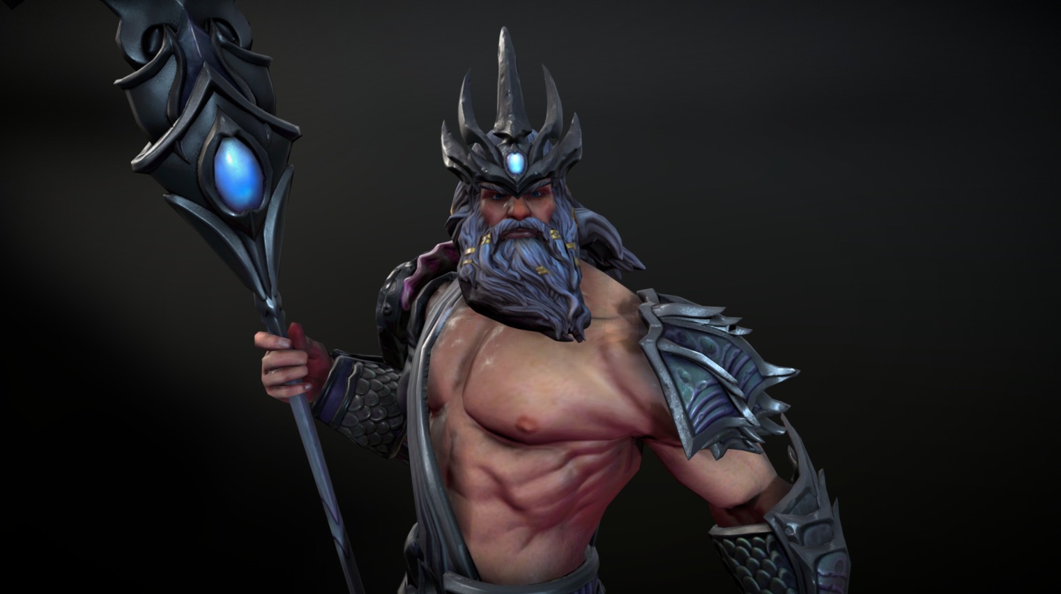 At Hi-Rez, we decided to give ol' Poseidon a make-over.  It was time&ndash; as he was one of the first Gods of the original release of SMITE.  I was very fortunate to get to work on this skin.  He was passed around to other artists in the pipeline to make sure he fit to the Old version's rig.  My main job was to retopologize, texture and get his new body mesh into Unreal 3.  I was, however, able to clean up the sculpt and finalize it for texture generation.  Base-meshed in Max, Sculpted in Zbrush, Textured in Substance Painter 2 and Photoshop.  Thanks for taking a moment to check him out.

Base Mesh and adjustments to rig by Ben Knapp

Sculpt by David Riddle

Sculpt finalization and textures by Miles Wadsworth

Concept by Andy Timm - SMITE: Poseidon - 3D model by Jmiles 3d model