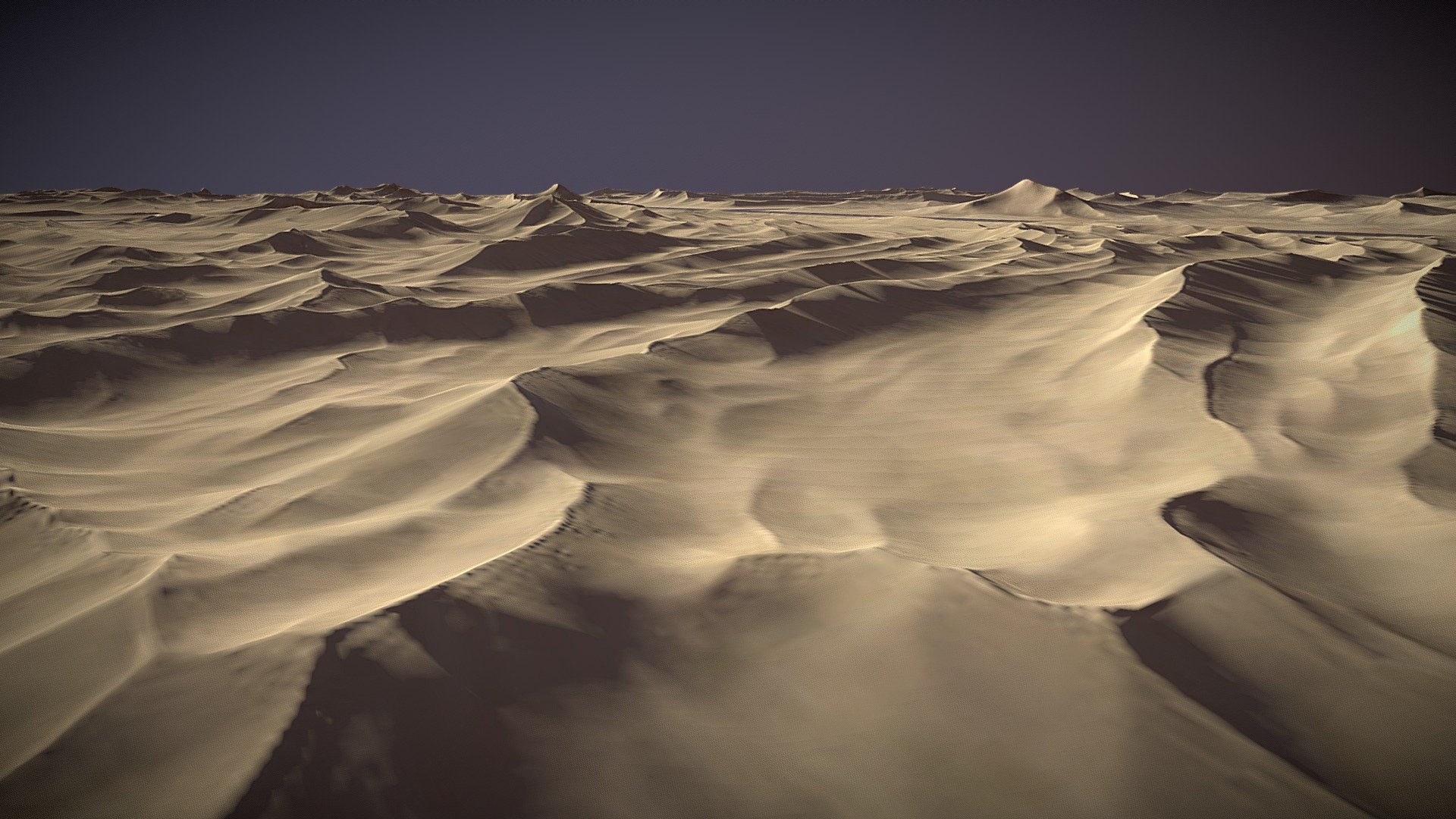 Dunes contains 4 terrains, sharing same material/ texture.  PNG in 4k for color and normal.

Good for creating vast desert scapes. Average triangle count per terrain component 63k - Dunes - Buy Royalty Free 3D model by falk lochmann (@falk) 3d model
