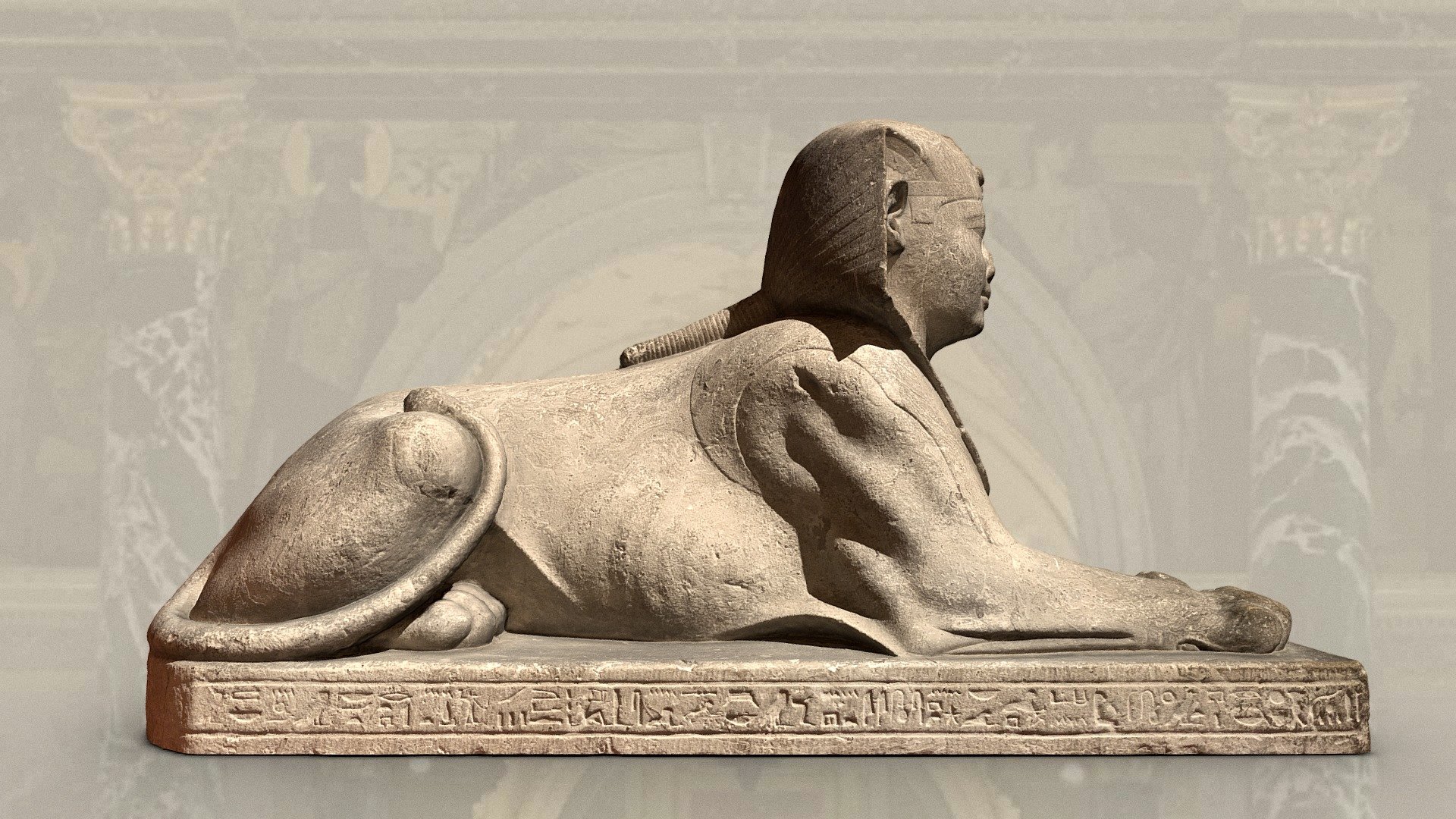 Sphinx of Wah-ib-re
Originally a royal statue, it was reworked by General Wah-ib-re for his purposes. He had this sphinx inscribed to give him protection after his death.

Material: limestone

Date: 380-343 B.C.

Location: Kunsthistorisches Museum Wien - Sphinx - 3D model by noe-3d.at (@www.noe-3d.at) 3d model