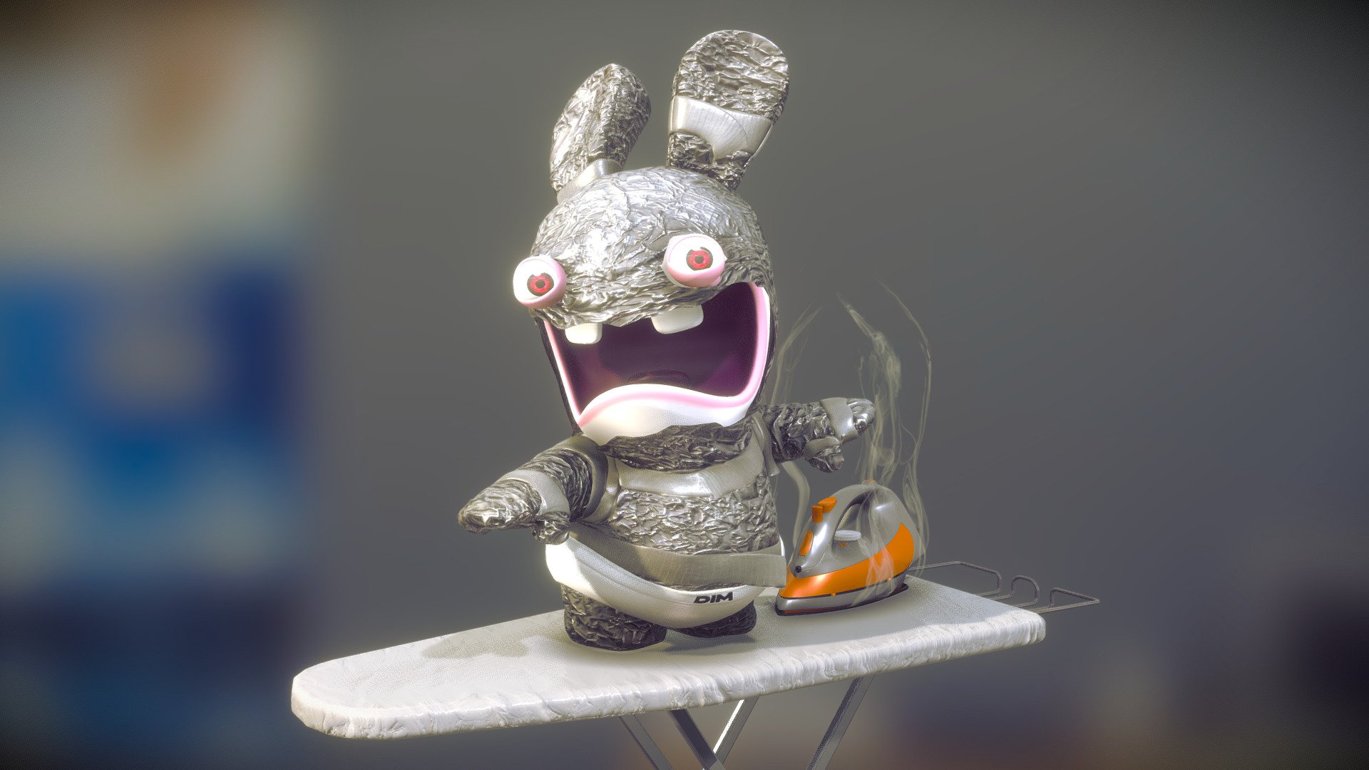 Behold the Silver Surfer !!! Hmm, not quite. Actually.

Such what happens when a raving rabbid try to become a super hero : 
Another (costume) disaster !

Concept art : made with Photoshop
Modeling : 3DS Max
Texturing : Photoshop

The raving rabbids belong to Ubisoft 3d model