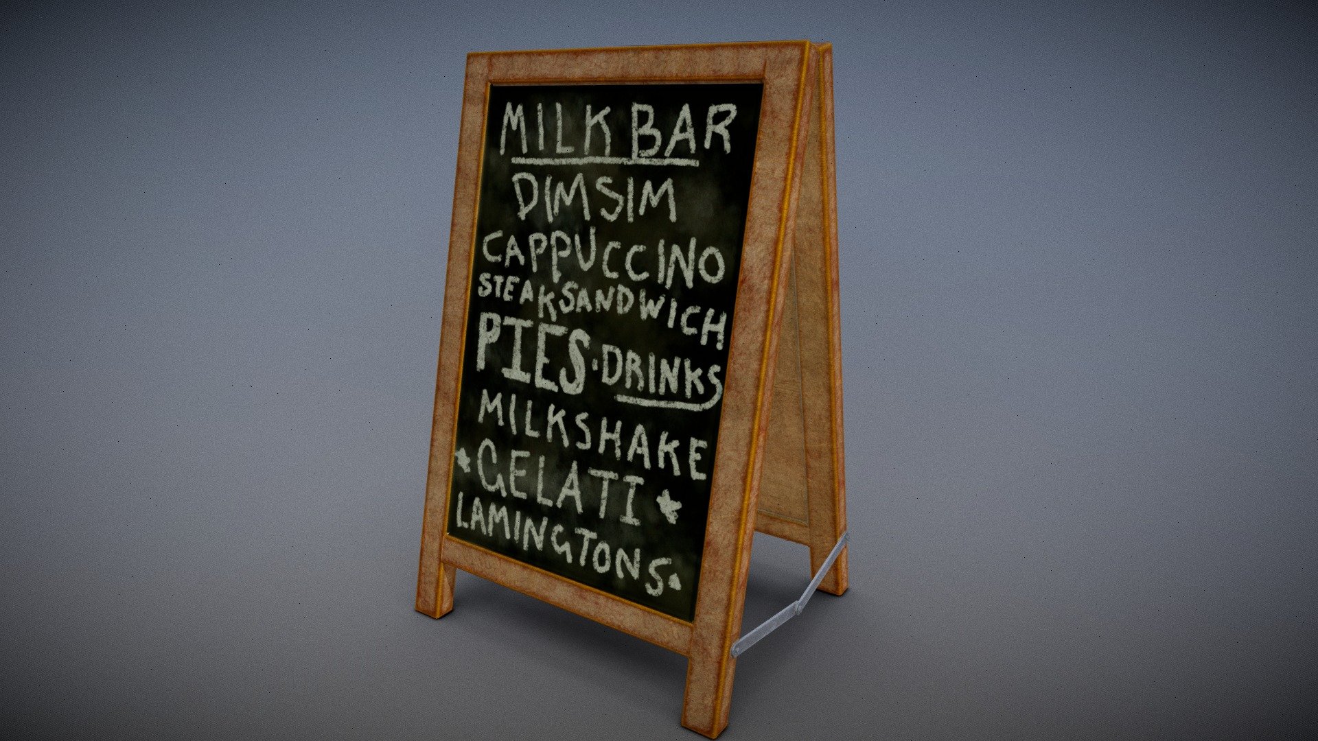 A usefull sign, Based on the dying mixed business's you used to see more of around melbourne, 
want a hair cut, some fruit and a coffee?
We got you! - A-board, Sandwich Board - Buy Royalty Free 3D model by TakeRefuge3D (@takerefuge84) 3d model