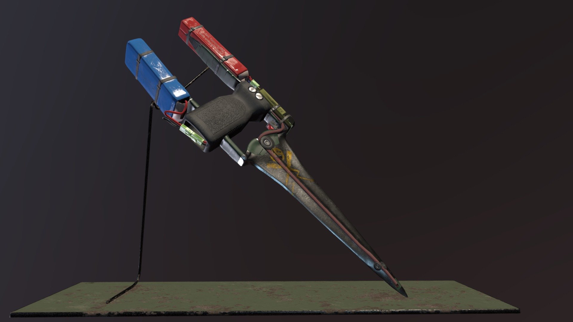 concept of improvised close combat weapon based on traditional hindu dagger with an electric circut attached on it; - post-apo electro-dagger - 3D model by pawel wardecki (@waderian) 3d model
