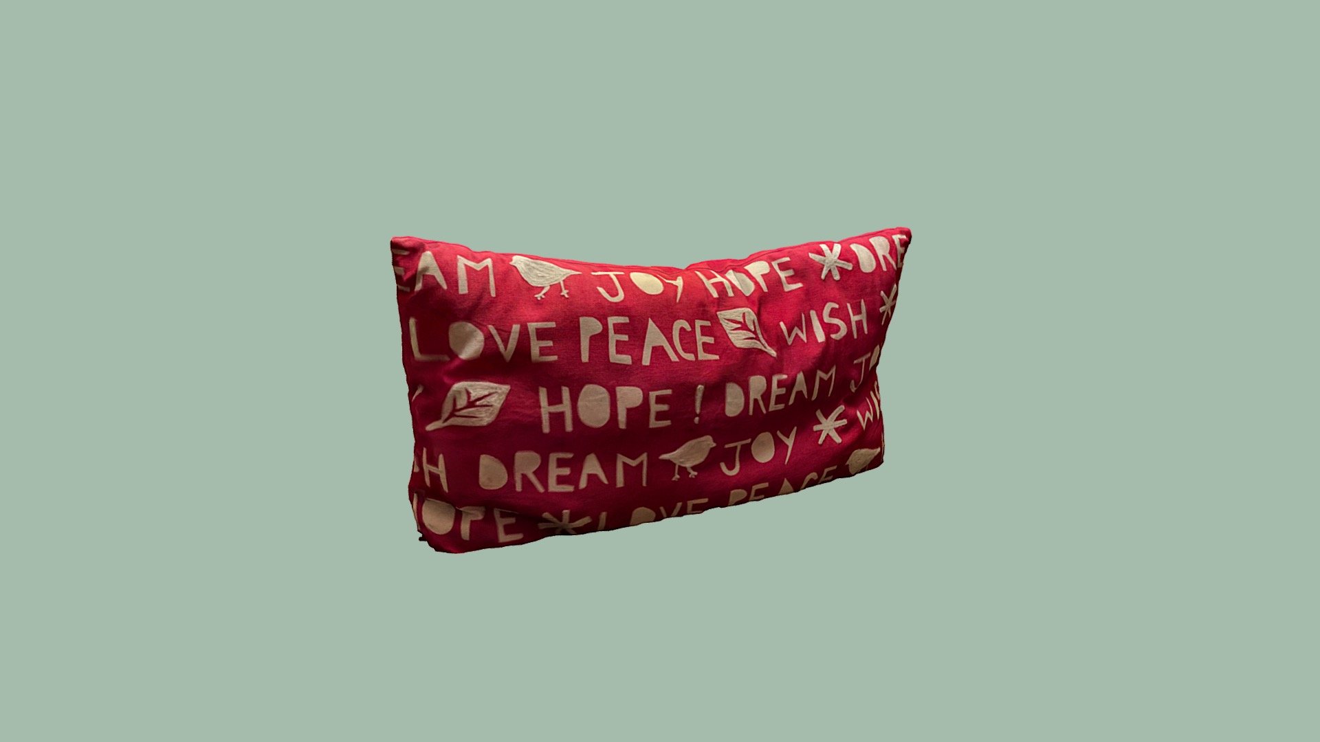 A red pillow with holiday words printed on the front

Created with Polycam - Red Holiday Pillow - Buy Royalty Free 3D model by Studious Studios (@Studious) 3d model