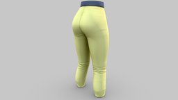 Female High Waist Belted Capri Pants green, high, fashion, retro, clothes, pants, with, belt, wear, lime, belted, waist, pbr, low, poly, female