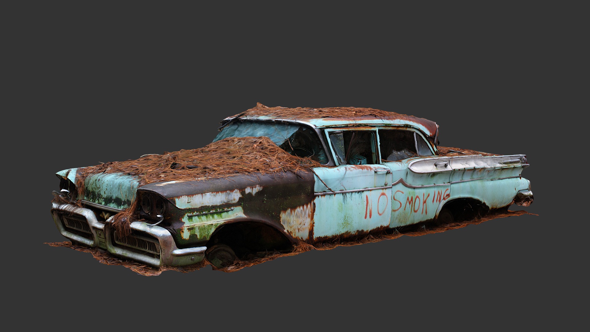 Random wreck, seems to be adamant about its stance on personal health. Found in the woods.

Processed from 158 photos 3d model