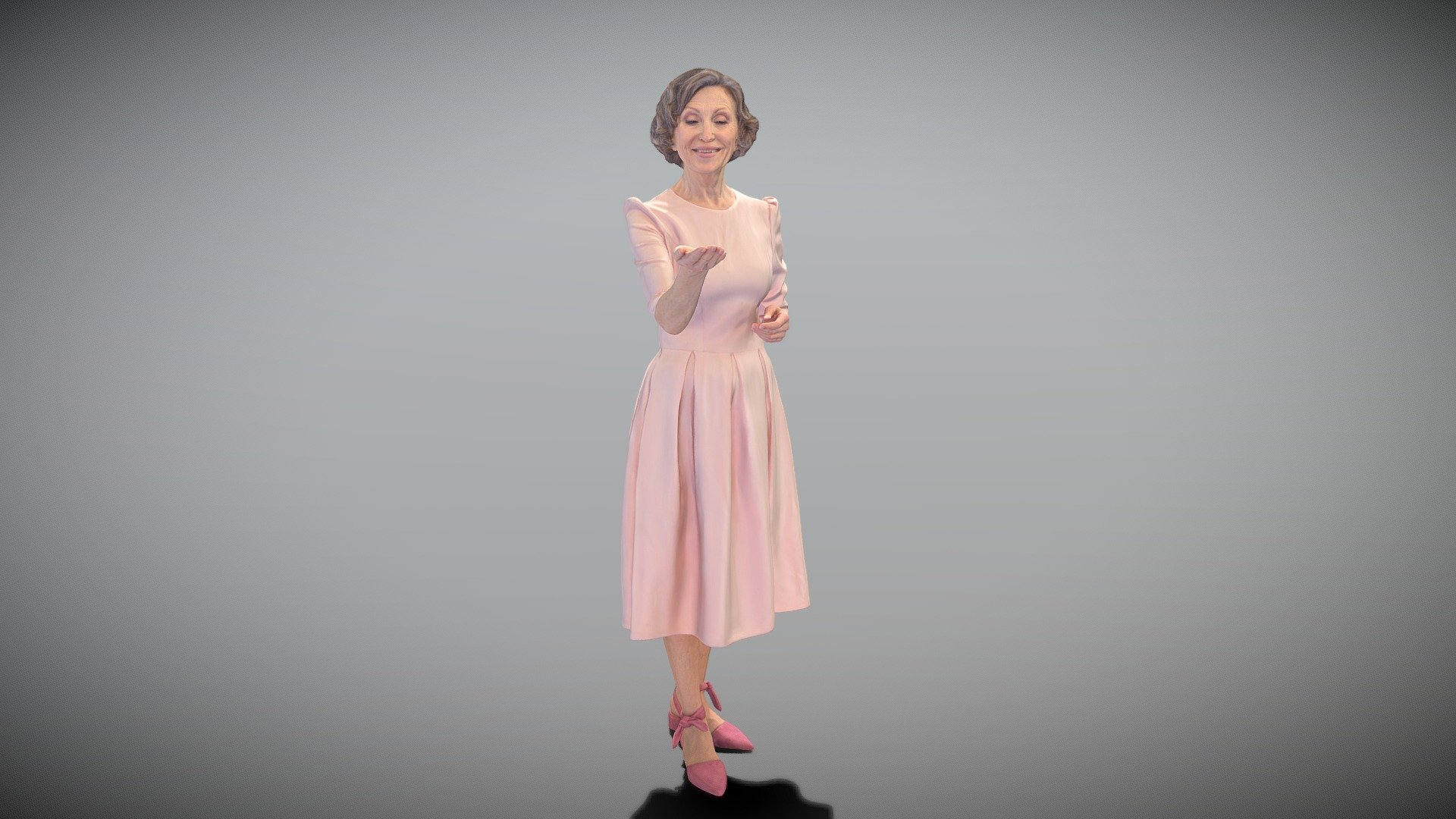 This is a true human size and detailed model of a beautiful mature woman of Caucasian appearance dressed in elegant dress. The model is captured in casual pose to be perfectly matching for various architectural, product visualization as a background character within urban installations, city designs, indoor/outdoor design presentations, VR/AR content, etc.

Technical specifications:




digital double 3d scan model

150k &amp; 30k triangles | double triangulated

high-poly model (.ztl tool with 5 subdivisions) clean and retopologized automatically via ZRemesher

sufficiently clean

PBR textures 8K resolution: Diffuse, Normal, Specular maps

non-overlapping UV map

no extra plugins are required for this model

Download package includes a Cinema 4D project file with Redshift shader, OBJ, FBX, STL files, which are applicable for 3ds Max, Maya, Unreal Engine, Unity, Blender, etc. All the textures you will find in the “Tex” folder, included into the main archive.

3D EVERYTHING

Stand with Ukraine! - Mature woman in elegant dress 398 - Buy Royalty Free 3D model by deep3dstudio 3d model