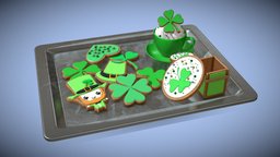 St. Patricks Day Cookies green, hat, patrick, cookie, day, tray, holiday, leprechaun, 3d, light, piparkook