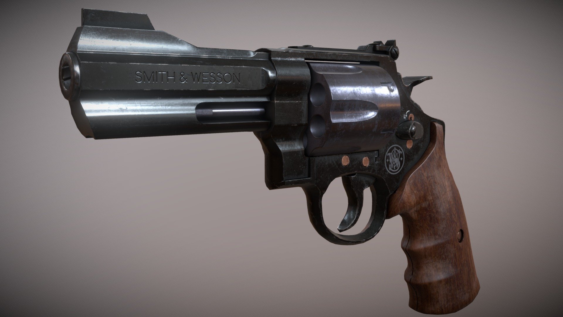 Smith &amp; Wesson .44 revolver modeled in blender and textured using substance painter and designer. All moving parts are separate, for fps animations 3d model