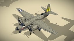 Martin B-26 Marauder lowpoly WW2 bomber usaf, ww2, airplane, bomber, martin, attack, propeller, marauder, aircraft, widowmaker, usnavy, twinengine, vehicle, lowpoly, military, gameasset, plane, b-26