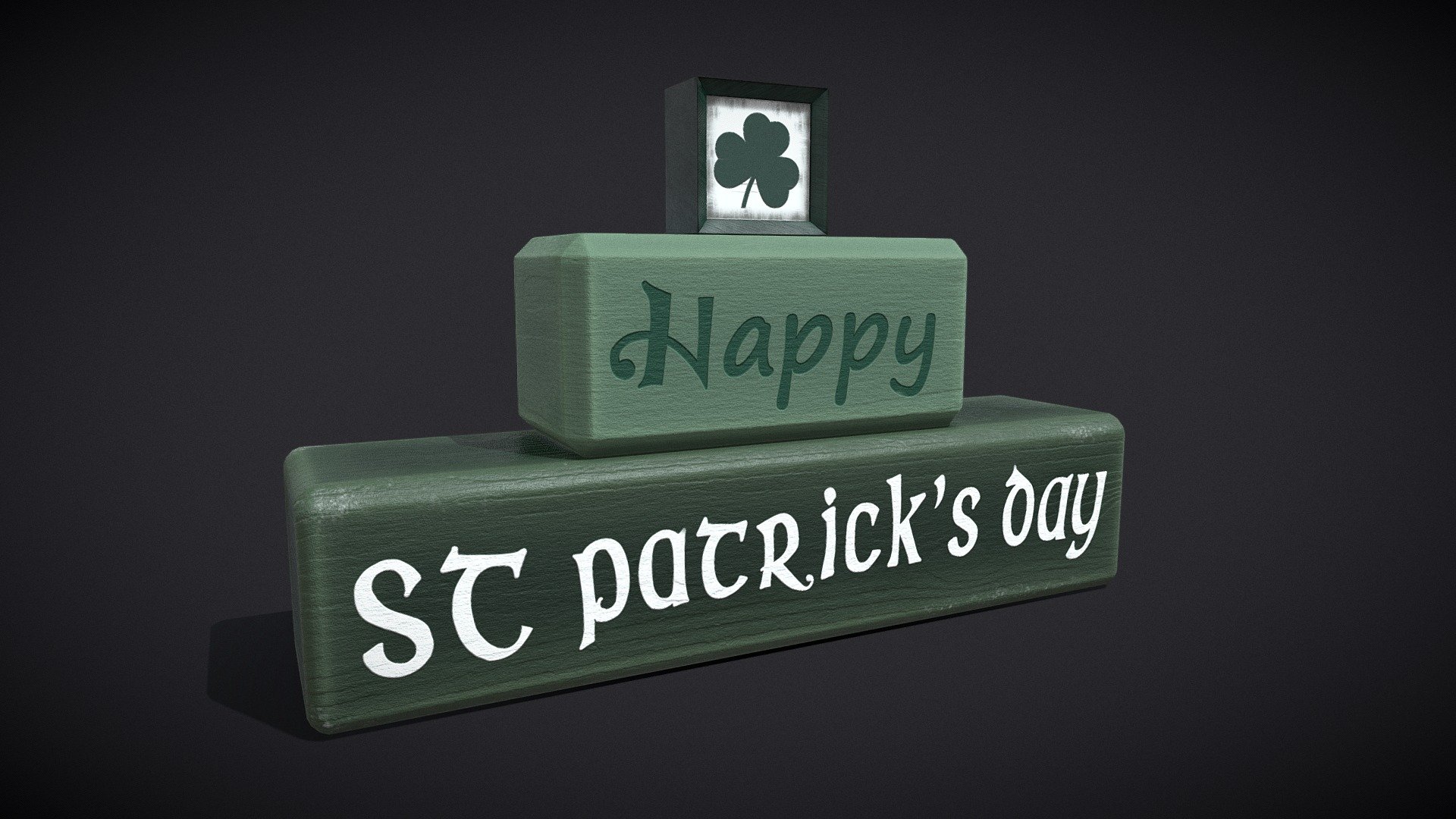 Happy_St_Patricks_Day_Blocks 

VR / AR / Low-poly
PBR approved
Geometry Polygon mesh
Polygons 346
Vertices 328
Textures 4K PNG - Happy_St_Patricks_Day_Blocks - Buy Royalty Free 3D model by GetDeadEntertainment 3d model