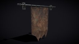 Leather Torn Banner castle, cloth, flag, exterior, hanging, prop, medieval, camp, flagpole, kingdom, banner, campground, unity, game, pbr, military, decoration, building, fantasy, environment, otherv