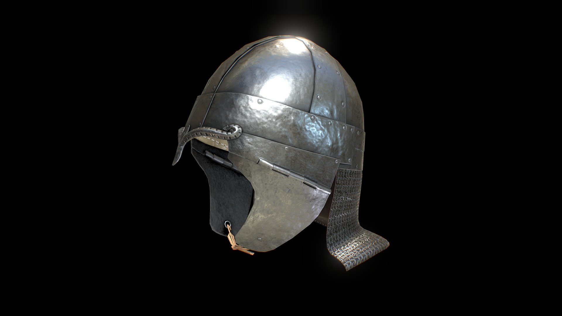 The helmet is iron, with a shape close to hemispherical, a small nosepiece, and small iron pads attached on hinges. The barmica is absent. The dome of the helmet is riveted from various sized rectangular and trapezoidal plates.

The height is 13.5 cm and the diameter at the base is 19.5 cm. The helmet was found in the feet of the buried man. Р. D. Goldina wrote about its similarity to the Kammhelm class helmet from Concepst (Moldavia), but this analogy can hardly be called too close, given the height of the dome and the presence of a crest on the latter.

Source: https://late-roman.ru/arheologicheskiy-katalog/drugie-neopredelyonnye-tipy/tri-shlema-iz-tarasovskogo-mogilnika/ - Taravosky #6 - Eastern Helmet - Buy Royalty Free 3D model by Davicolt 3d model