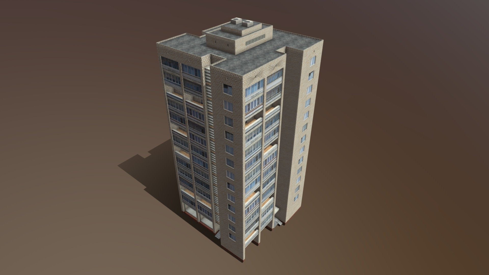 3D model of russian apartment brick building.

Low poly (game ready)

With specular nad normal maps textures.

Polygons 7214 

Verts 7642 - Russian Apartment Brick Building - 3D model by leon017 3d model