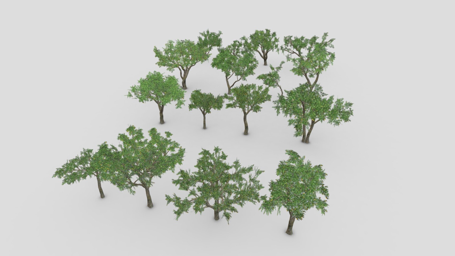 This collection contains 16 3D low-poly poly models of Orange Tree. You can use these models in your projects 3d model