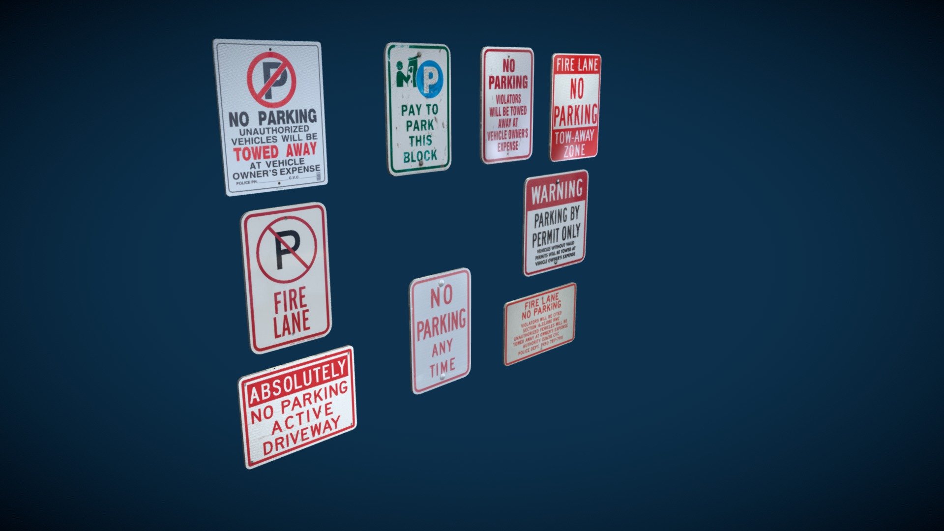 Here is another street related sign pack. this time with the theme od no parking.   Is traffic an issue in your city? do you wish to control the population&hellip;s parking habbits? Well Look no further because This pack is here for you.

All of these signs share one 2k texture so there is only one call for a texture across the 9 assets.

I have made poles for one of my other packs which you can find here : 
https://sketchfab.com/3d-models/modular-lowpoly-sign-pack-af9c931aa3df4269aa16469425d62559

The source blend file will be avalible over on this projects itch page - No Parking Lowpoly Modular Sign Pack - Download Free 3D model by B._.render (@Brendan_489) 3d model