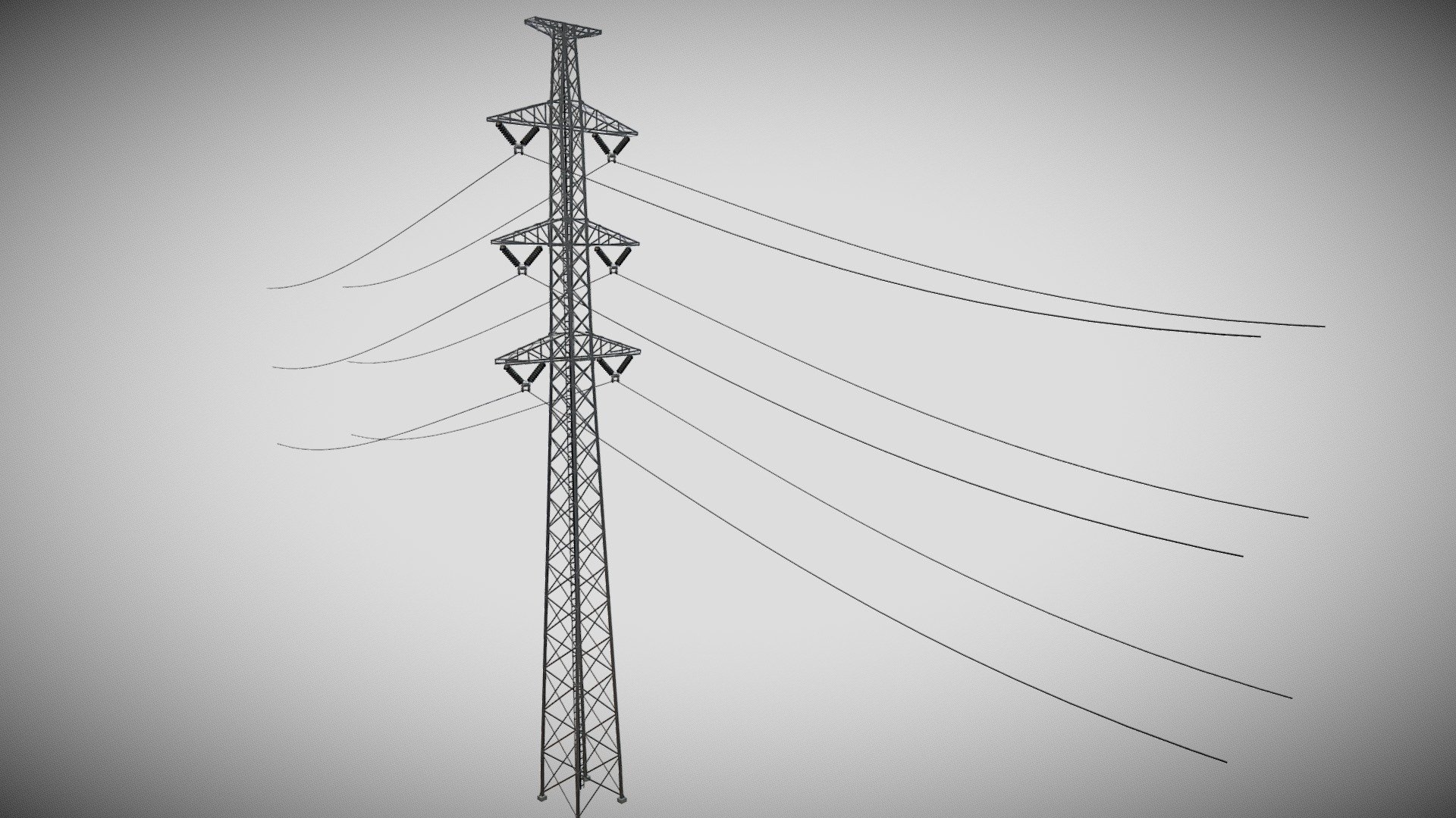 30m (150ft) Tall Double Circuit High-Voltage Power line with hanging 3 layers of hanging electric wires
The powerlines are matching seamlessly to the next tower's powerlines when the towers are put in line.

Includes:
High Poly model
3 material slots (no textures)
*2K HDRI

File formats:
Blend (original)
Dae
FBX
OBJ - Double Circuit Powerline - Buy Royalty Free 3D model by MarkoJantti 3d model