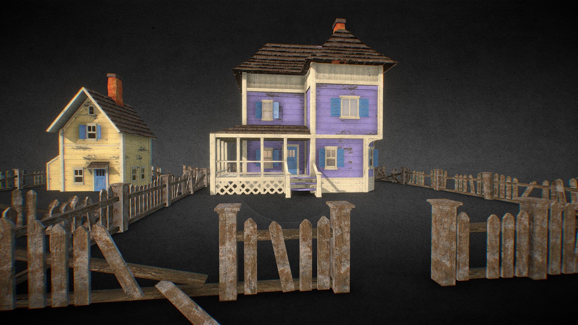 Two spooky old houses and a modular broken fence. Low Poly and high detailed models optimized for UE5 and Unity. 

Includes two texture sheets and two base colors for houses. Textures include base color, roughness, metallic, ambient occlusion and normal maps - Old Houses and Modular Broken Fence Low Poly - Buy Royalty Free 3D model by CleanCraft3D (@CleanCraft_3D) 3d model