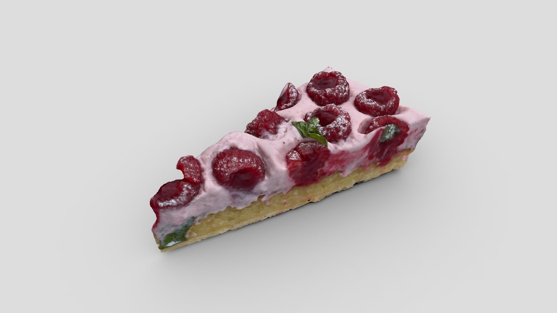 A recipe by Cyril Lignac, home made by Guillaume. A delight! Each raspberry was individually filled with coulis.

Full pie version: https://sketchfab.com/3d-models/homemade-raspberry-pie-c0165077cc8e48b7bee09813d3152ebd

Captured with RealityScan - Slice of raspberry pie - Download Free 3D model by alban 3d model