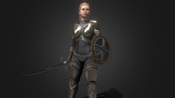 PBR Female Fantasy Hero (Rigged) armor, armour, warrior, soldier, medieval, hero, guard, metal, woman, fancy, heroic, girl, female, sword, fantasy, lady, shield, knight, steel