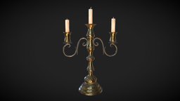 Old Candlestick object, dresser, rust, vintage, candle, classic, dirty, candlestick, old, game, low, poly, gameasset, light, gameready
