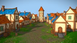 Modular Lowpoly Medieval Environment medieval, krita, low-poly, blender, lowpoly, gameasset, house, stylized, modular, gameready, environment