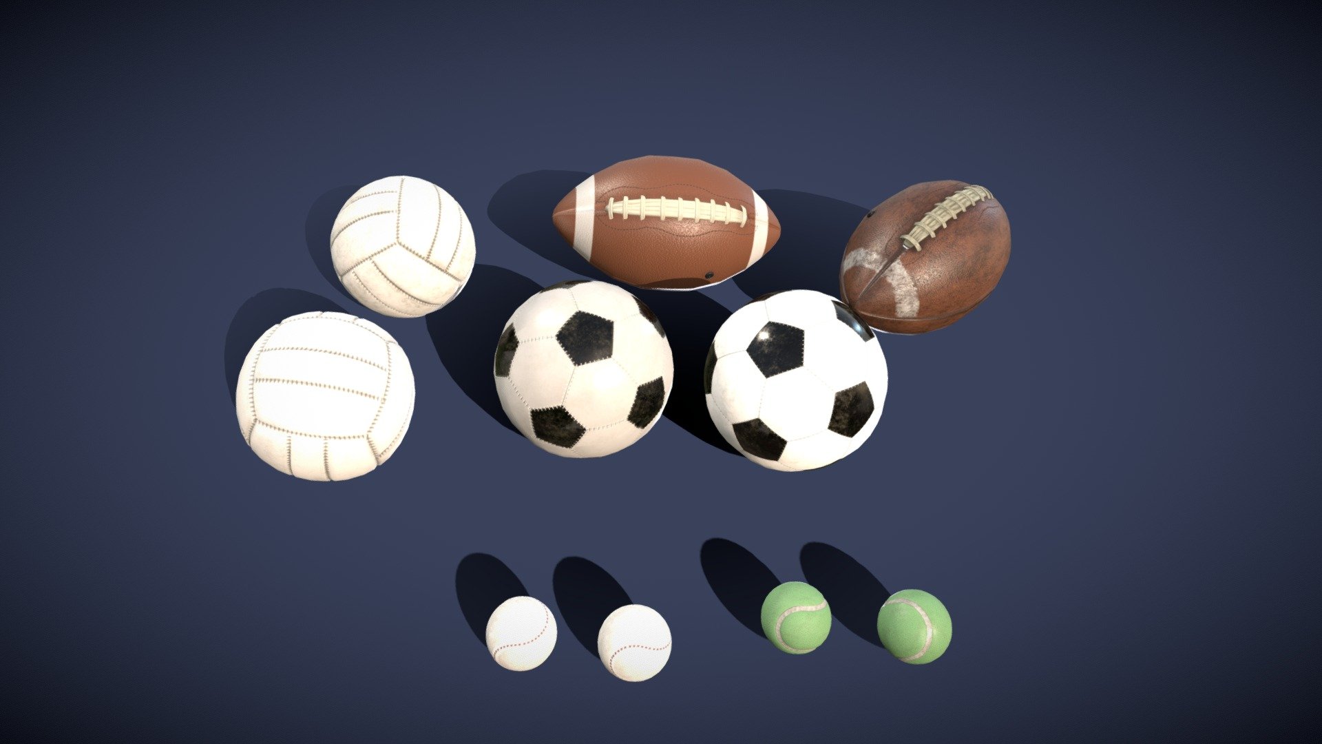 pack of different balls low poly, high poly, clean, dirty, etc - Pack Soccer balls, tennis, volleyball, rugby 3d model