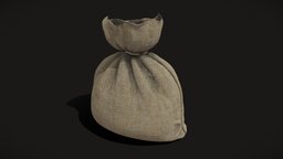 Small Tied Burlap Pouch viking, medieval, bag, sack, furniture, vr, aaa, 4k, flour, pouch, furnishings, burlap, game-props, game, pbr, lowpoly, gameasset, container, gameready