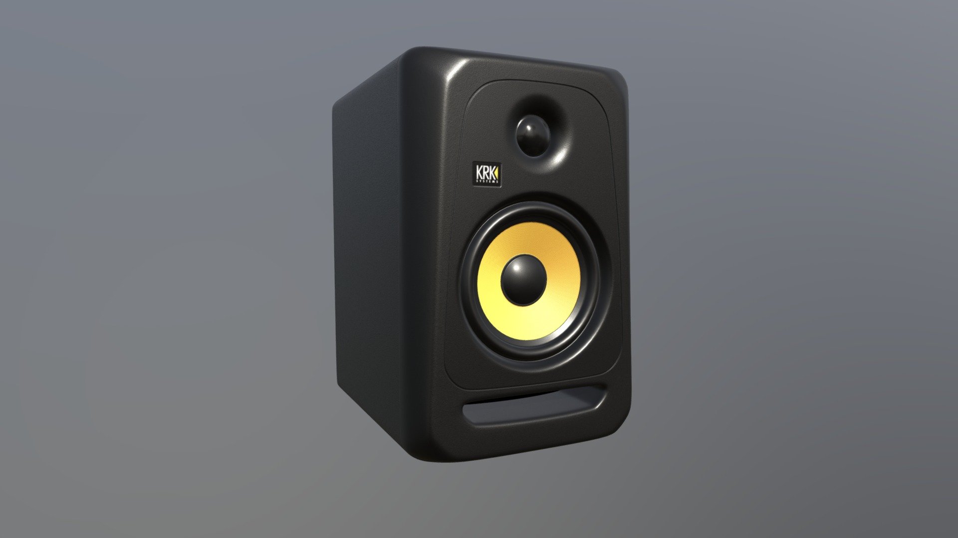 KRK Classic 5 studio monitors.
I created these speakers in Blender, Blueprints weren't available so I used reference images I got from the product website http://www.krksys.com/Classic

This model is downloadable and you are free to use this model as you like but be aware it is a real product owned and copyrighted by KRK Systems, so you will need to do some research before using it on your specific project.

You can download the native Blender file here: https://www.blendswap.com/blend/24177 - KRK Classic 5 Studio Monitor Speaker - Download Free 3D model by TheGiwi 3d model