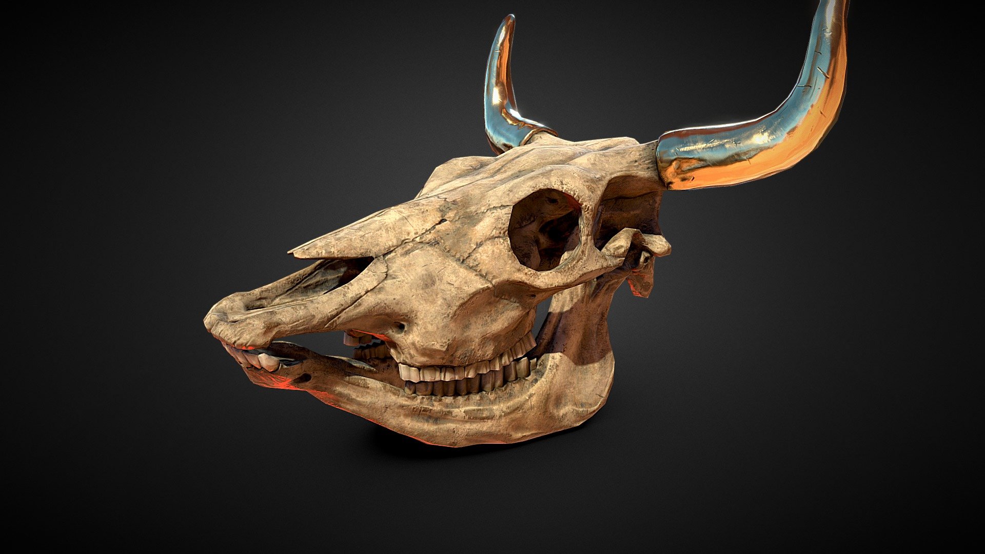 W.i.p 


Game Ready Cow skull



Highly optimised AAA game ready asset with

2k textures

PBR metal roughness maps

4124 polygons for whole skull


My workflow



Modelled base mesh for sculpt in 3DsMax

Sculpted details in Zbrush

Modified base mesh for low poly in 3DsMax

Baked and textured in Substance Painter
Update: Beefed up normals in z brush, tweaked anatomy and added more dramatic lighting
 - Cow Skull - Buy Royalty Free 3D model by jimmyq 3d model