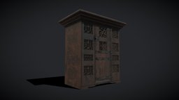 Rustic_Medieval_Wooden_Armoire wooden, shelf, other, viking, medieval, designed, rustic, ready, furniture, drawer, wardrobe, box, armoire, anglo, saxon, game, pbr, lowpoly, wood, container, church
