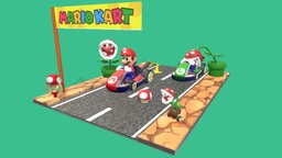 Mario Kart Scene wheel, games, videogame, toys, nintendo, luigi, kart, racecar, mariobros, mariokart, cartooncharacter, mariokart8, nintendoswitch, character, 3dprint, cartoon, game, lowpoly, racing, mario