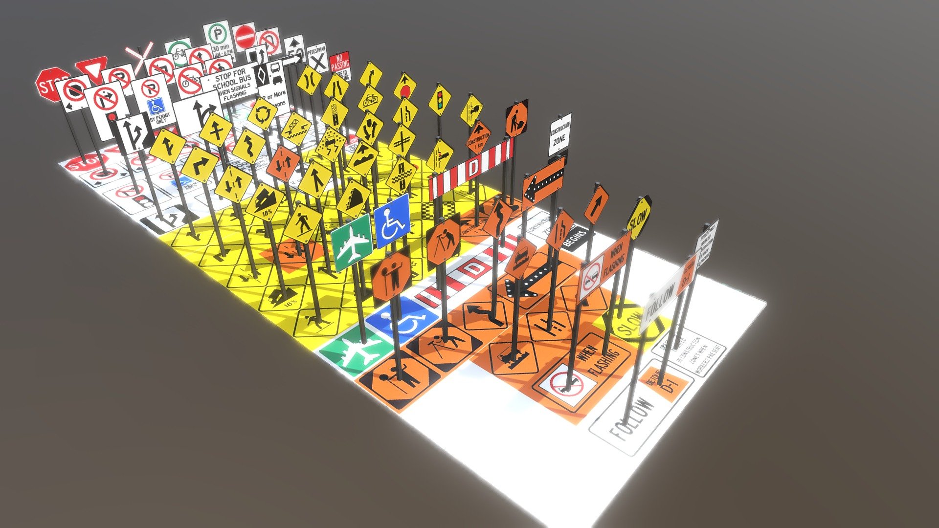 Traffic signs from Canada 3d model