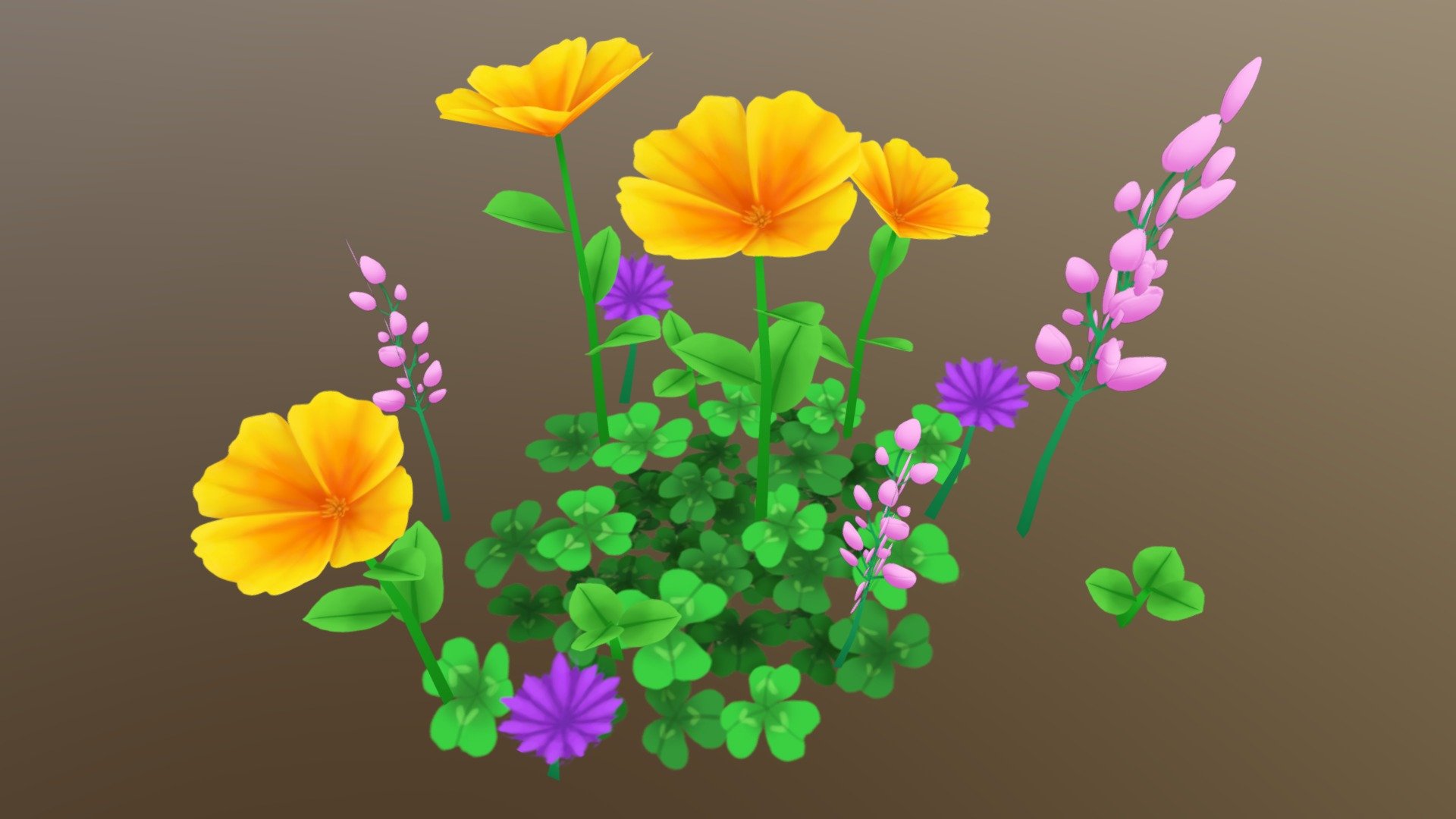 Scrapped flowers in an early stage of game production - Low poly flowers - 3D model by Fiww 3d model