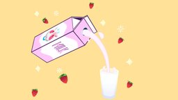 Cute Strawberry Milk drink, cute, milk, strawberry, strawberrymilk, stylized, noai