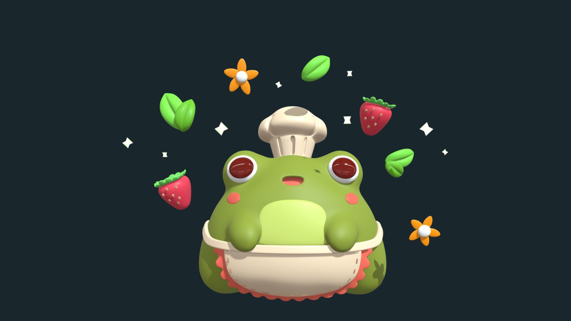 Cute baker frog modeled and textured in Blender. 
This was an entry for a draw this in your challenge hosted by @peony sprout on Instagram 3d model