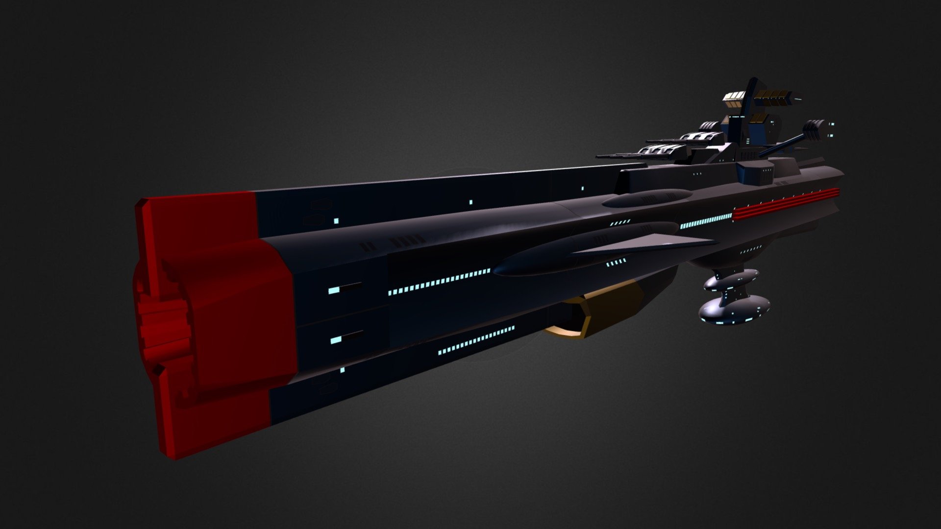 Exported with Roblox Studio

Also known as the Super Dreadnought, the EDF Dreadnought was a ship created as a common fleet battleship. It had shock cannons, a Wave Motion Gun, and missiles. These ships were used to escort the 1st Migration Fleet to Amarl, and wlso to fight the SUS with the Yamato 3d model