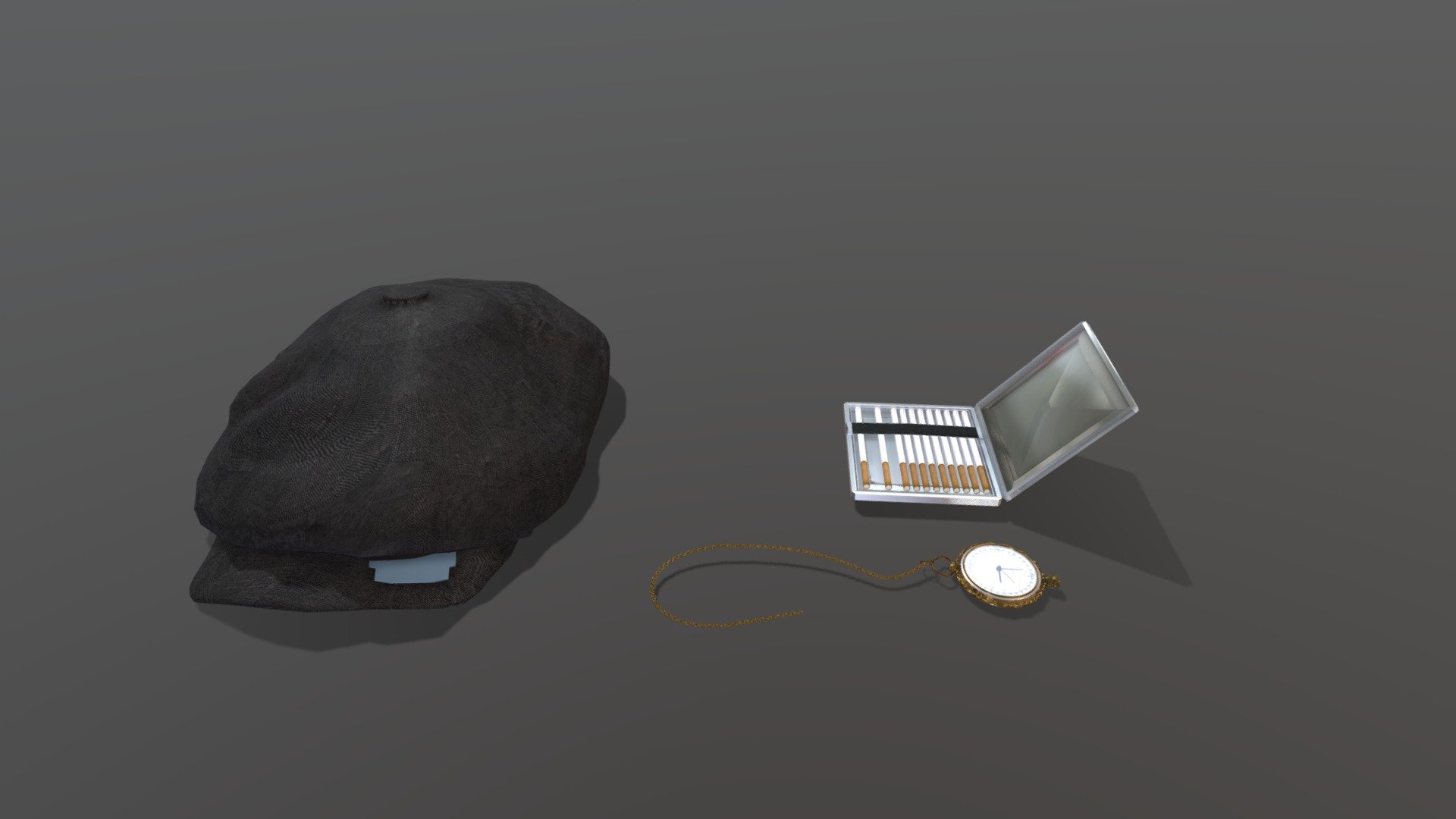 includes:
Newspaper Boy hat
cigarette Box
pocket watch 

opinion and sugestions welcome in coments :) - items from Peaky Blinders series - 3D model by CHadModeling 3d model