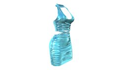 $AVE Shiny Teal Female Mini Dress green, mini, neck, club, , fashion, girls, top, clothes, out, dance, night, skirt, dress, shiny, metalic, womens, teal, wear, wrap, halter, pbr, low, poly, female
