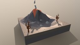 Low Poly Cartoon Volcano Scene