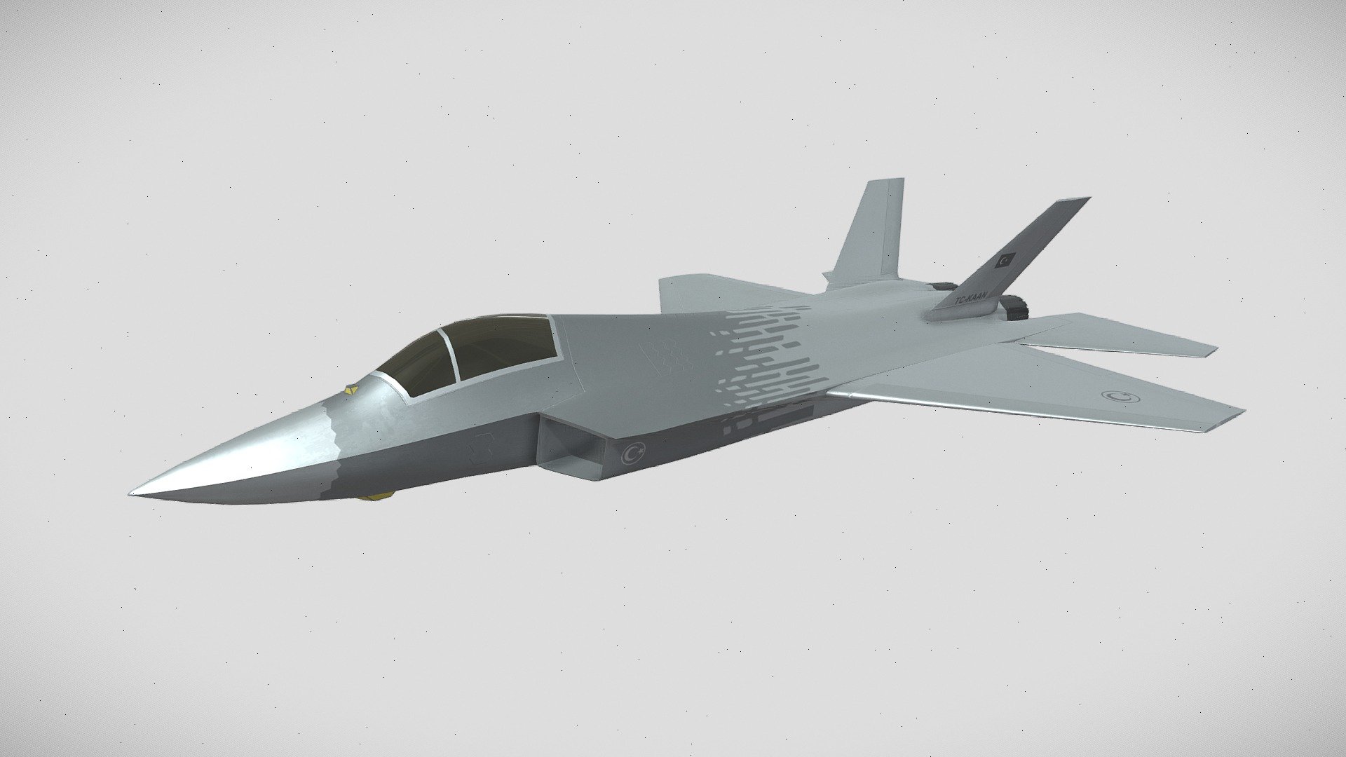 The Turkish Aerospace KAAN, also known as TF-X, MMU(Milli Muharip Uçak), is a fifth-generation stealth twin-engine all-weather air superiority fighter in development by Turkish Aerospace (TA) and BAE Systems as its sub-contractor. The aircraft is planned to replace F-16 Fighting Falcons of the Turkish Air Force and to be exported to foreign nations.

I made this model by using Blender and Substance Painter. I’ll continue to improve the model.

For more: https://cemgurbuz.com/kaan

Previous Version: https://skfb.ly/oKPnL - Turkish Aerospace KAAN - 3D model by Cem Gürbüz (@cemgurbuz) 3d model